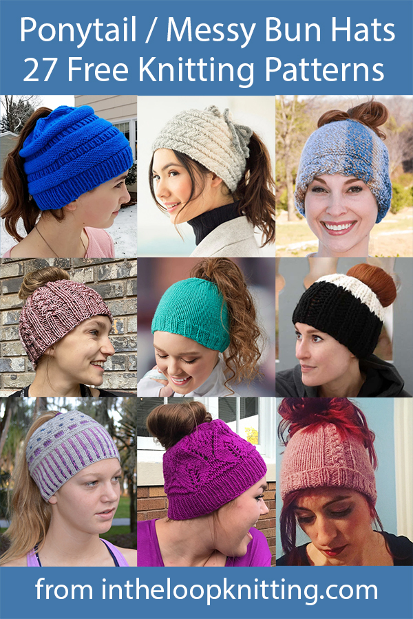 Messy Bun and Ponytail Knitting Patterns. Knitting Patterns for Ponytail, Messy Bun, Pigtail and other long hair hats. Most patterns are free.