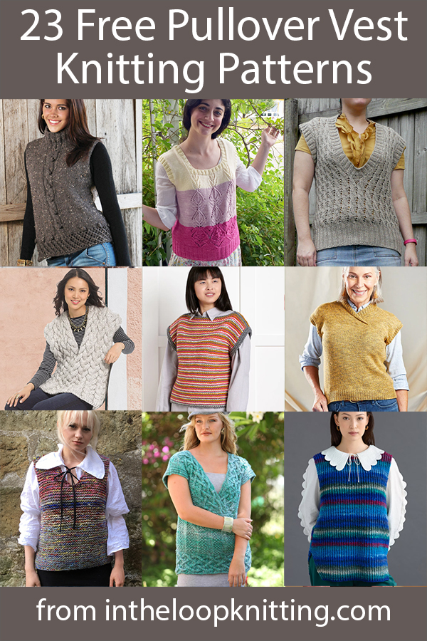 Free knitting patterns for women's sweater vest pullovers. Many of the patterns are free.
