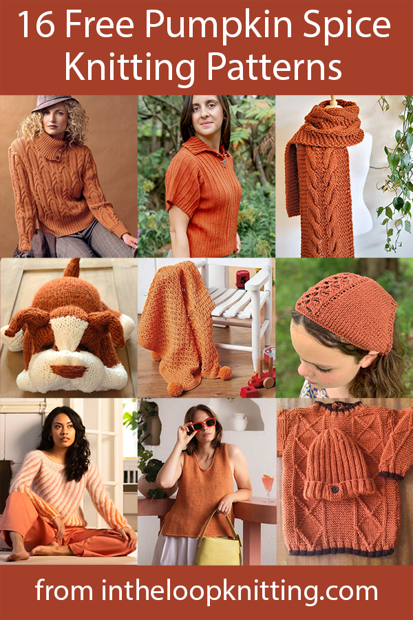 Free knitting patterns in fall colors including women's sweaters, baby clothes, blankets, hats, scarves, and more.