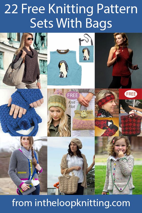 Free knitting patterns for bags with matching accessories. Most patterns are free.