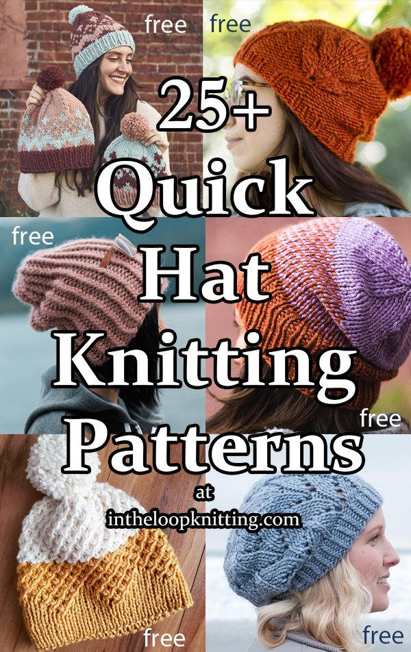 Quick Hat Knitting Patterns for hats knit in bulky, chunky, super bulky, or jumbo yarn. Many of the patterns are free.