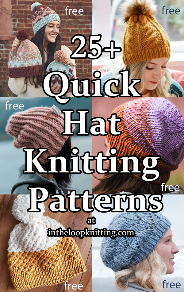 Quick Hat Knitting Patterns for hats knit in bulky, chunky, super bulky, or jumbo yarn. Many of the patterns are free.