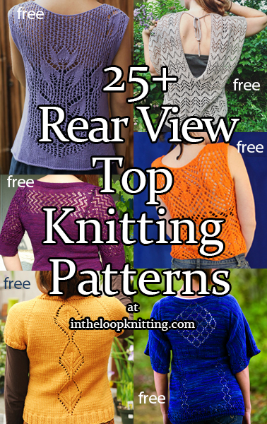 Knitting Patterns for Rear View Tops. The backs of these tops are the attention grabbers in these sweaters, pullovers, and cardigans with cable, lace, cutout, or other back details.. Most patterns are free.