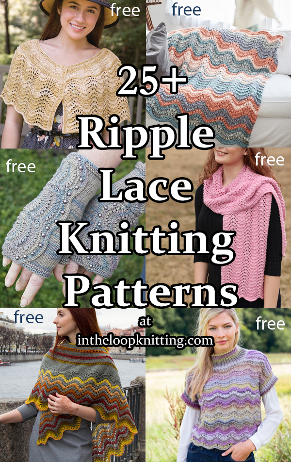 Ripple Lace Knitting Patterns for blankets, shawls, sweaters, and more using Old Shale or Feather and Fan lace stitch. Most patterns are free.