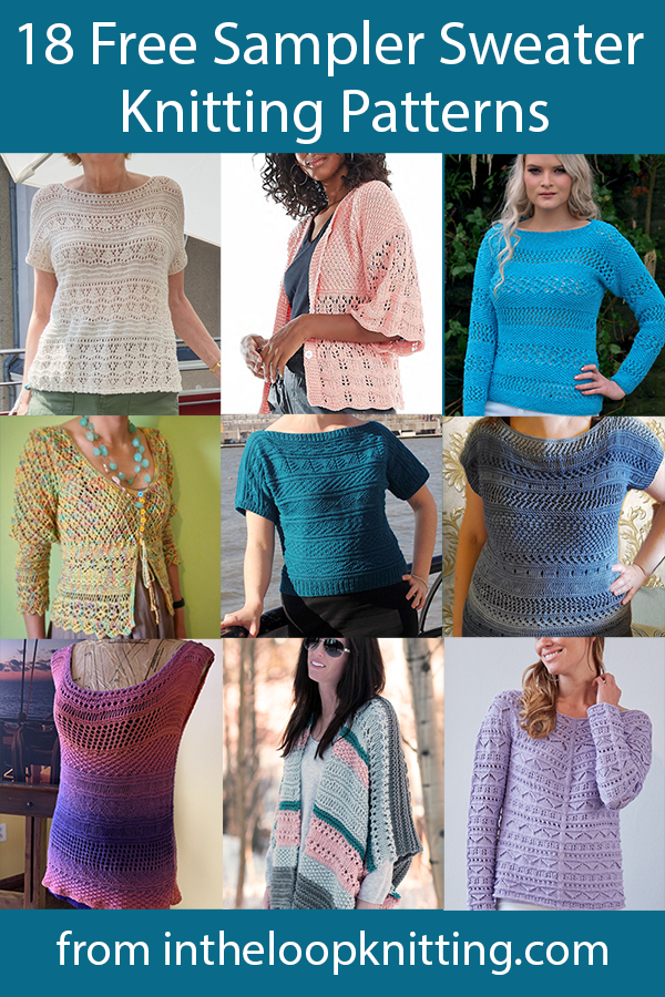 Free knitting patterns for tee tops and sweaters featuring stripes of texture and lace. Many of the patterns are free.