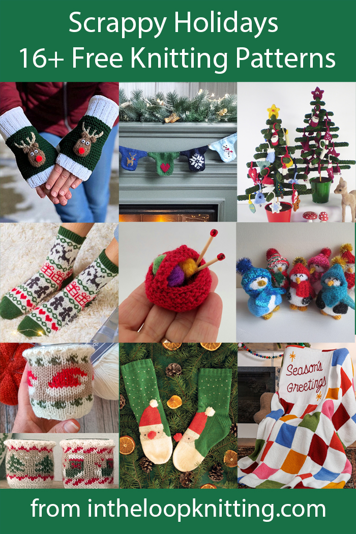 Free knitting patterns for stash busters for the Christmas season including socks, mitts, ornaments, garlands, home decor, and more. Most patterns are free.