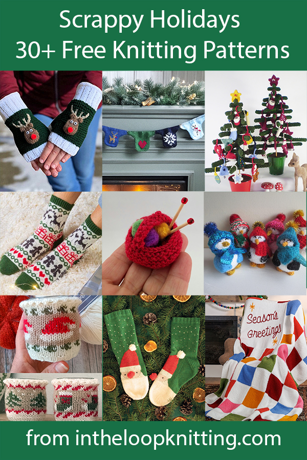 Free knitting patterns for stash busters for the Christmas season including socks, mitts, ornaments, garlands, home decor, and more. Most patterns are free.