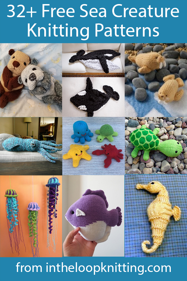 Sea Creature Knitting Patterns. Knitting patterns for all kinds of animals who love and live in or near the water including whales, sharks, dolphins, seals, and even mermaids!  Most patterns are free.
