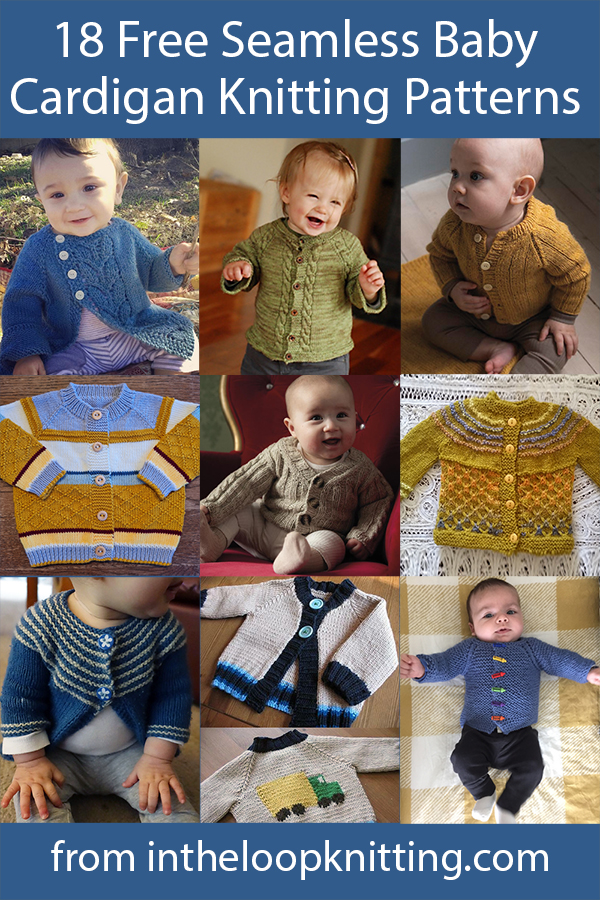 Knitting patterns for baby cardigans and pullover sweaters rated easy by Ravelrers or the designer and knit from the top down in one piece with minimal seaming.	 Most patterns are free.