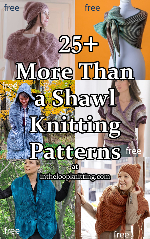 Shawl Plus Knitting patterns for shawls or wraps with an extra touch including matching sets with hats or sweaters, or shawls that turn into ponchos or shrugs, or features like hoods and pockets. Many of the patterns are free.