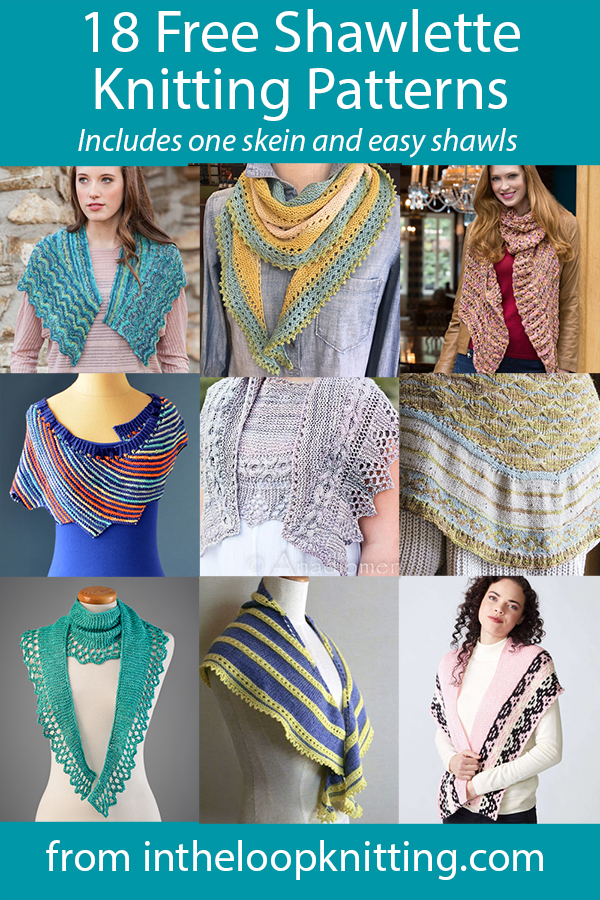 Free shawlette knitting patterns for small shawls and shoulder scarves, including many knit with one skein of yarn. Most patterns are free.