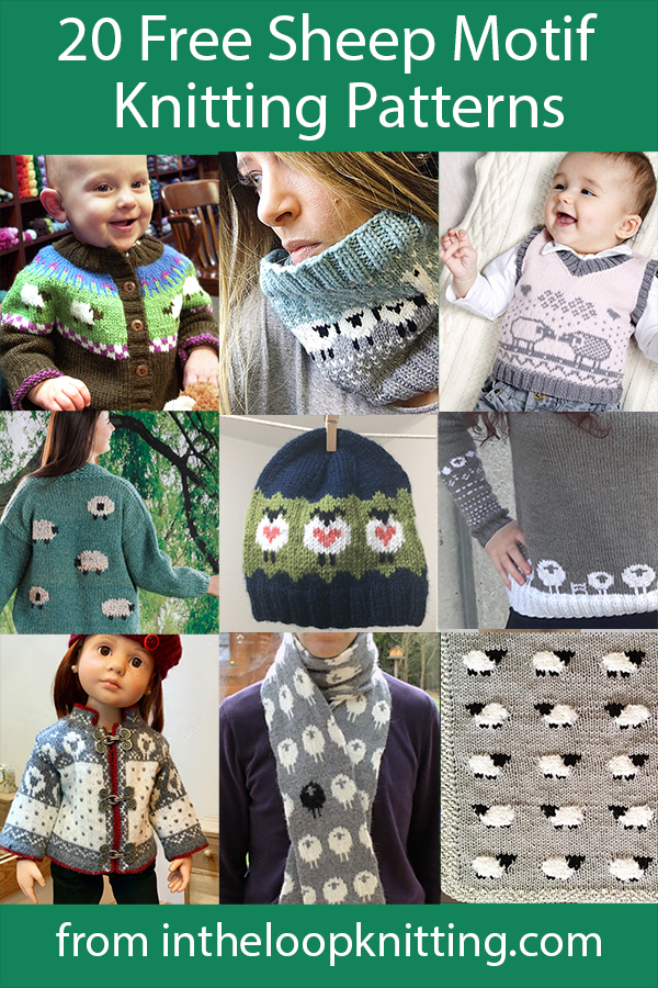 Free knitting patterns for sweaters, blankets, hats, and more with sheep designs.