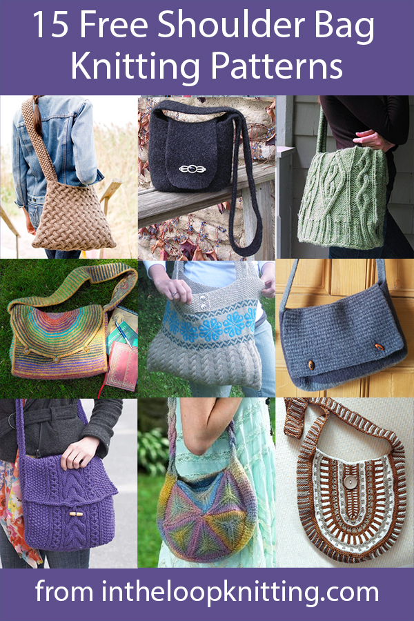 Free knitting Patterns for messenger bags, cross body bags, satchels, and other purses with shoulder straps.