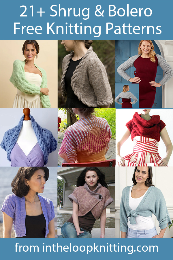 Shrug and Bolero Knitting Patterns. Shrugs and boleros are great for topping off evening wear, a special occasion dress, or even a bridal gown. But they are also great for casual wear too, making them a versatile way to keep warm and still be in style.Most patterns are free. 