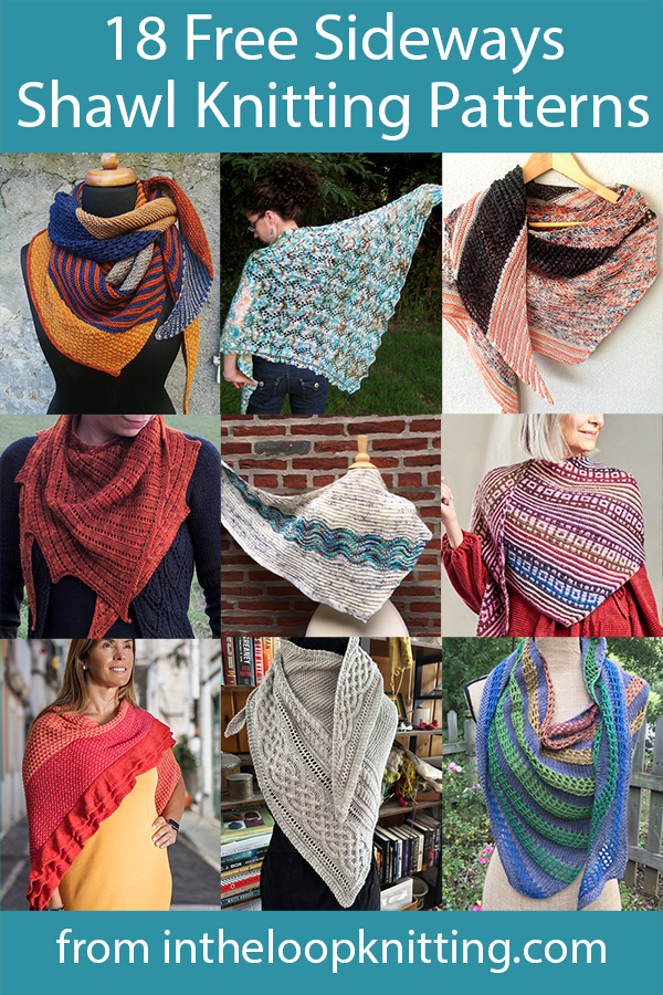 Shawl Knitting patterns for shawls knit sideways, usually knit from tip to a long end. Most patterns are free.