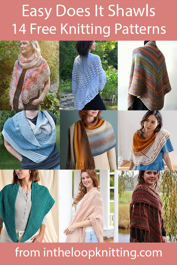 Garter Stitch Shawl knitting patterns. Knitting patterns for shawls knit all or mostly with garter stitch including variations like colorfuly striped shawls, hooded shawls, and clever short row shaped shawls. Most patterns are free. Updated 5/29/23