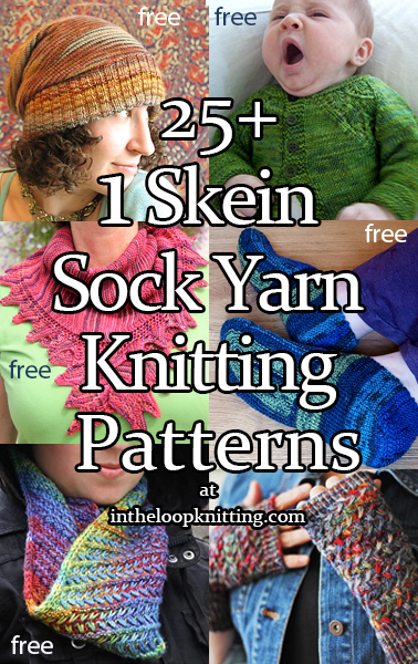 One Skein Sock Yarn Knitting Patterns. Love sock yarn but not knitting socks? Here are knitting patterns for shawls, hats, mitts, and more using one skein of sock yarn. Most patterns are free.