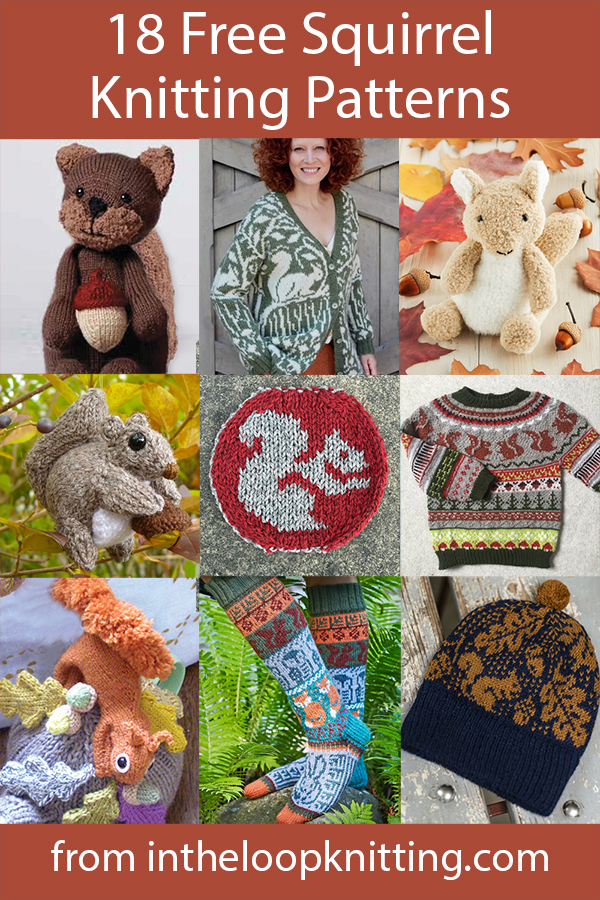 Knitting patterns for toys, clothes, blankets, and more featuring squirrels. Most patterns are free.