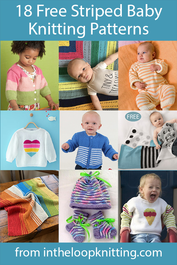 Free knitting patterns for baby sweaters, blankets, and other baby projects with stripes.  Most patterns are free. Most patterns are free.