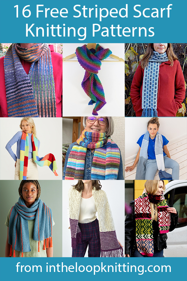 Free knitting patterns for scarves with stripes. Many of the patterns are free.