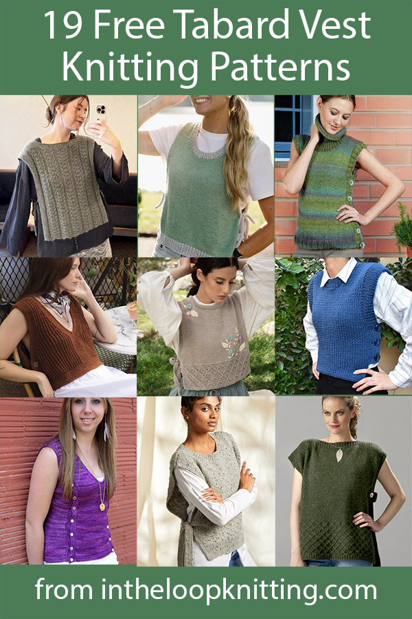 Free knitting patterns for vests that are fastened at the sides. Many of the patterns are free.
