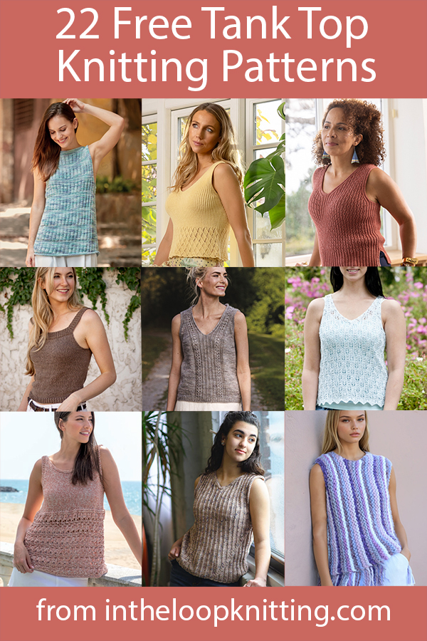 Knitting patterns for sleeveless tank tops. Many of the patterns are free.