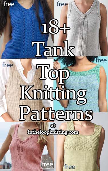 Knitting patterns for sleeveless tank tops. Many of the patterns are free.