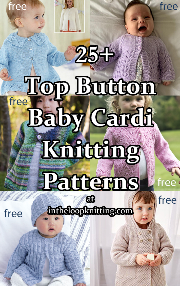 Top Buttoned Baby Cardigan. Knitting patterns for baby cardigan sweaters butttoned only at the top. Most patterns are free. Most patterns are free. Updated 9/20/22