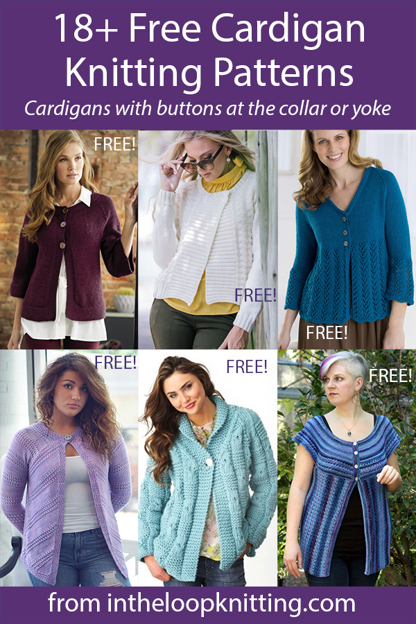 Top Buttoned Cardigan Knitting patterns for cardigan sweater knitting patterns for cardigan sweaters that are only partially buttoned at the collar or yoke. Most patterns are free.