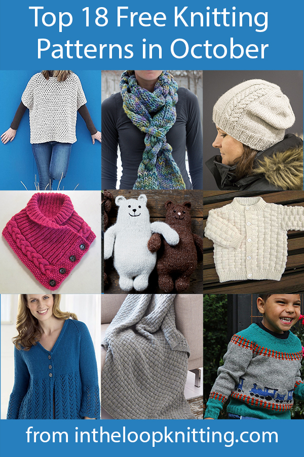 The top 18 free knitting patterns on my blog including women's sweaters, scarves,  blankets, kid's clothes, more plus bonus of the top for purchase patterns. Most patterns are free.