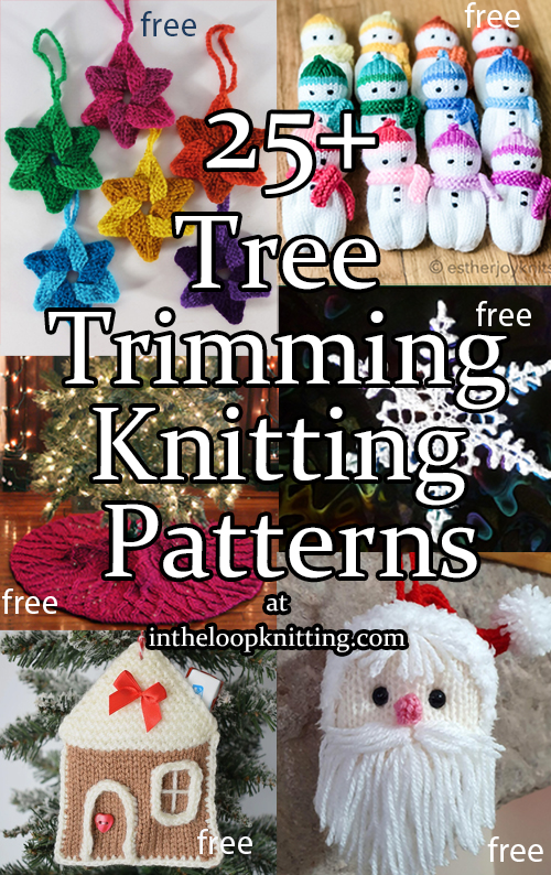 Christmas Tree Trimming Knitting Patterns. Ornaments, tree skirts, garlands, and other decorations for holiday trees. Many of the patterns are free