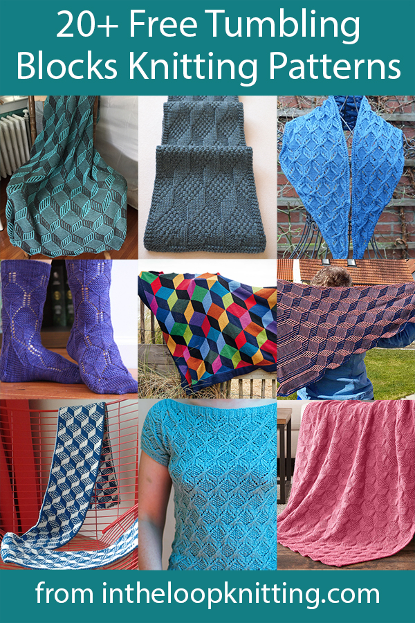 Free knitting patterns for blankets, clothes, accessories using the tumbling block design. Most patterns are free.