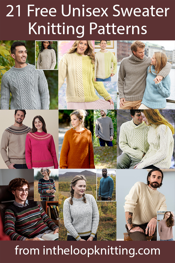 Matching sweater pullover and cardigan free knitting patterns that can be worn by women or men. Most patterns are free.