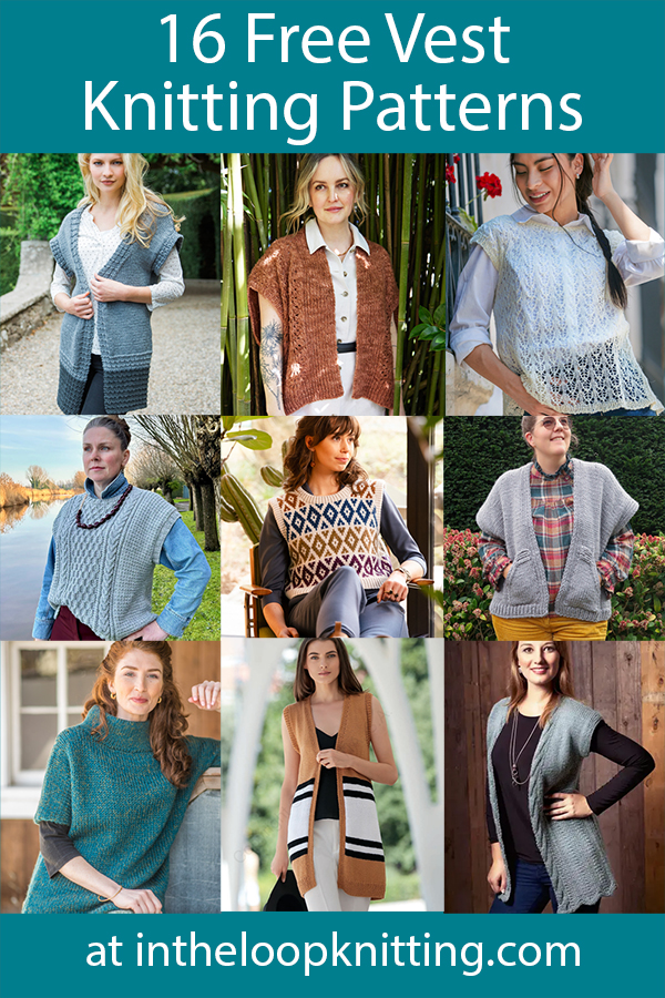 Free knitting patterns for cardigan and slipover vests that can be worn all year long. Most patterns are free.