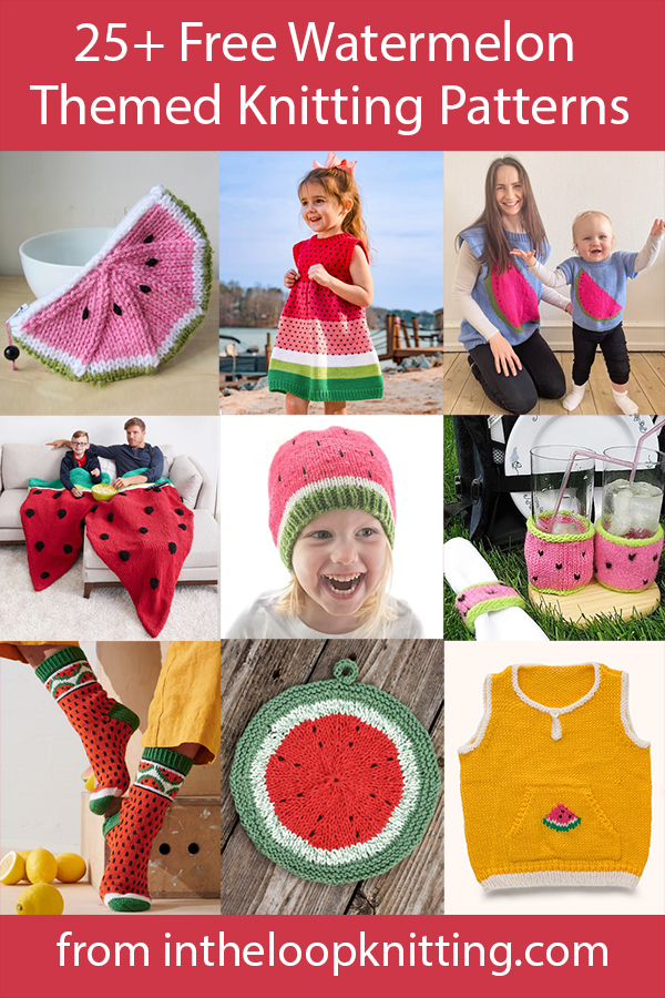 Free knitting patterns for watermelon themed sweaters, blankets, baby clothes, home decor, and more. Most patterns are free.