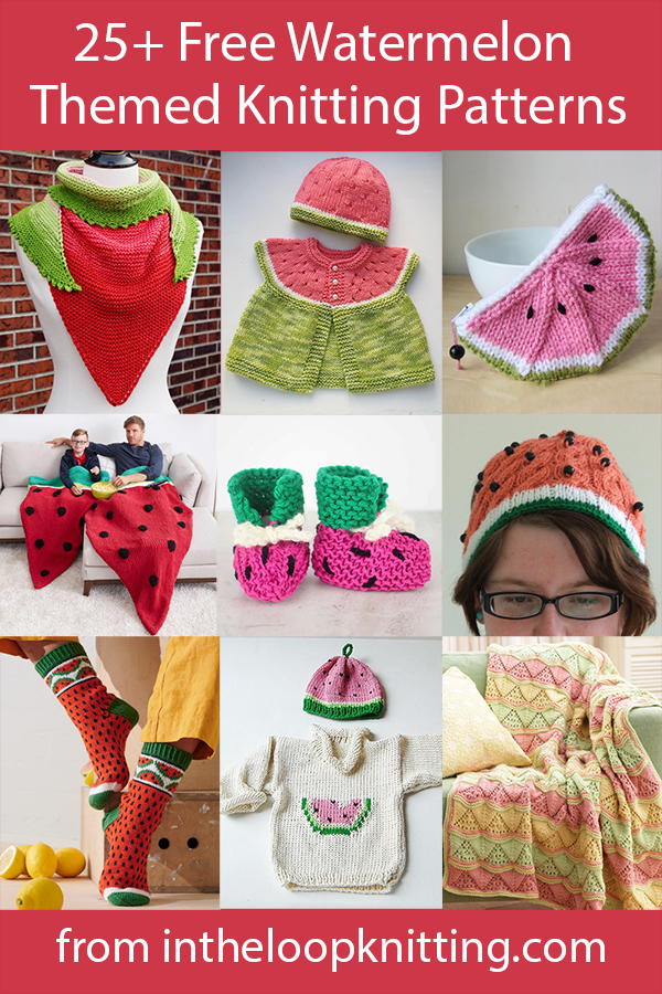 Free knitting patterns for watermelon themed sweaters, blankets, baby clothes, home decor, and more. Most patterns are free. Updated 5/28/23