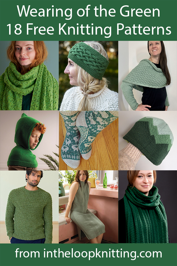 Free knitting patterns for clothes, blankets, accessories knit with green yarn.