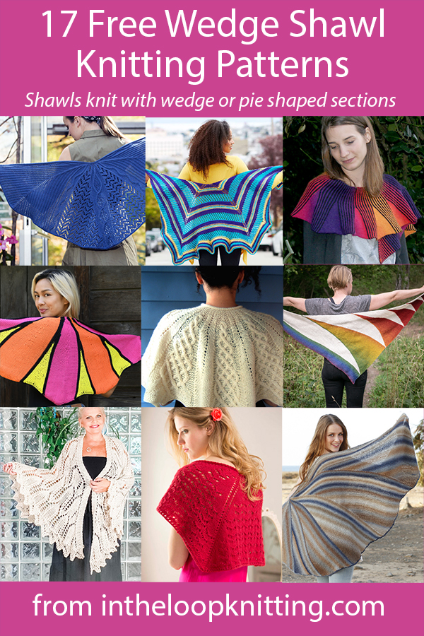Free knitting patterns for shawls shaped with wedges or triangles. Most patterns are free.
