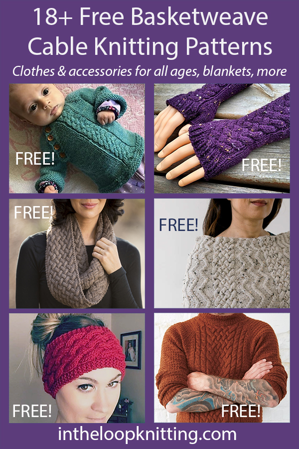 Free knitting patterns using plaited basketweave wicker woven cable stitches for baby sweaters and blankets, women's and men's sweaters, accessories, and more. Most patterns are free.