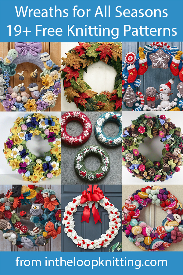 Knitting patterns for any season wreaths including spring, summer, fall, and, of course, Christmas and winter. Many of the patterns are free