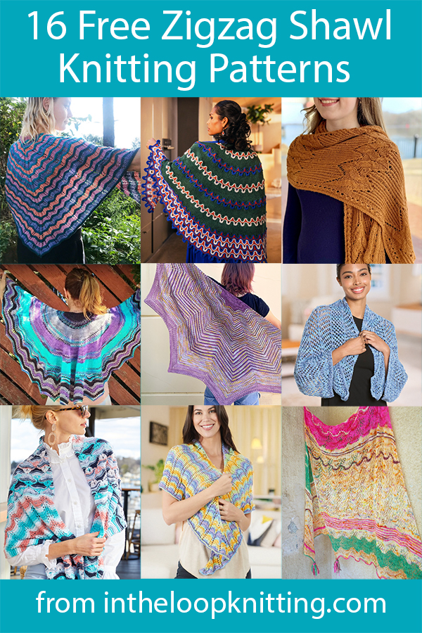Free knitting patterns for shawls knit with zigzag and chevron stripes in color and texture. Many of the patterns are free.