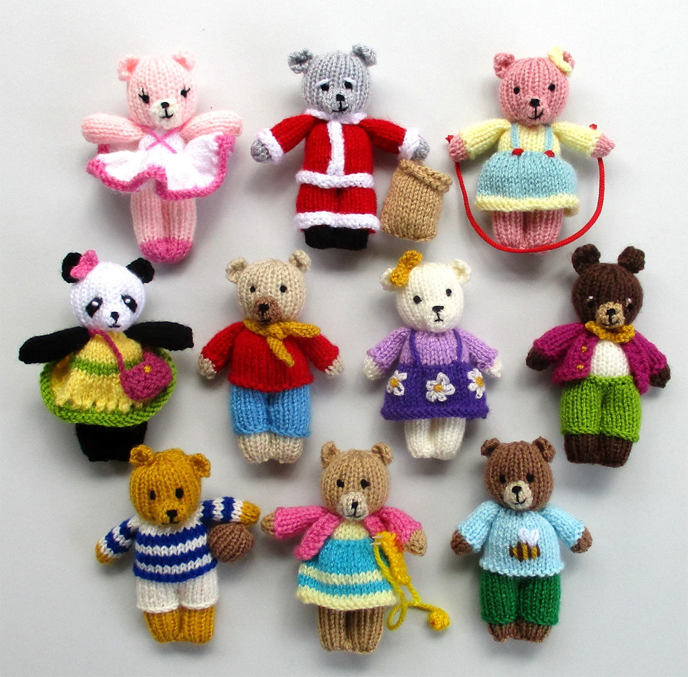 10 Busy Little Bears Knitting pattern for easy Pocket Dolls