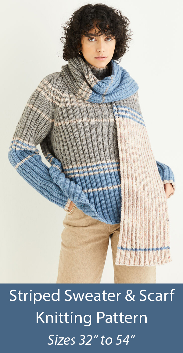 Striped Sweater and Scarf Knitting Pattern Sirdar 10295