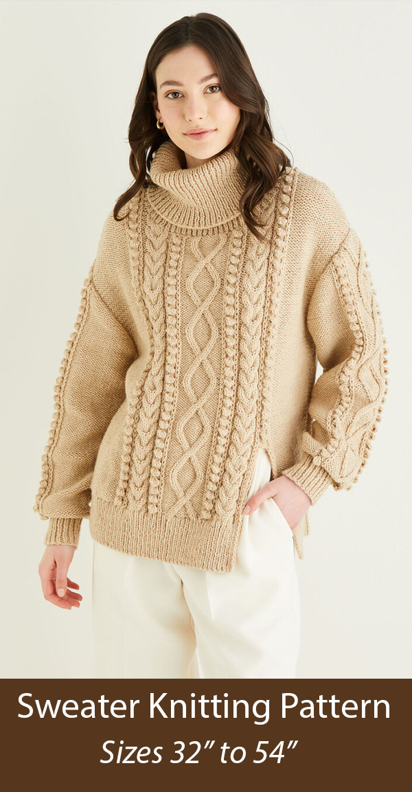 Cable Sweater Knitting Pattern Roll Neck Side Split Sweater Sirdar 5484