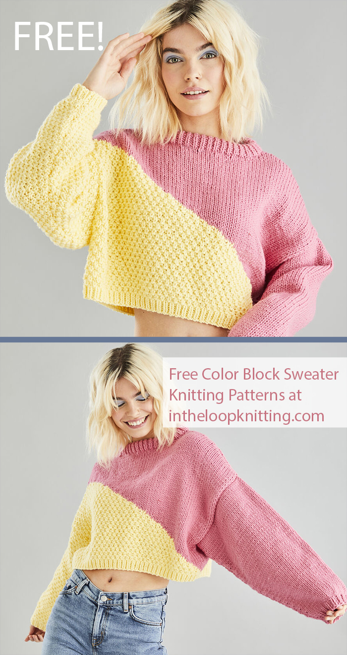 Free Women's Sweater Knitting Pattern Cropped Contrast Sweater