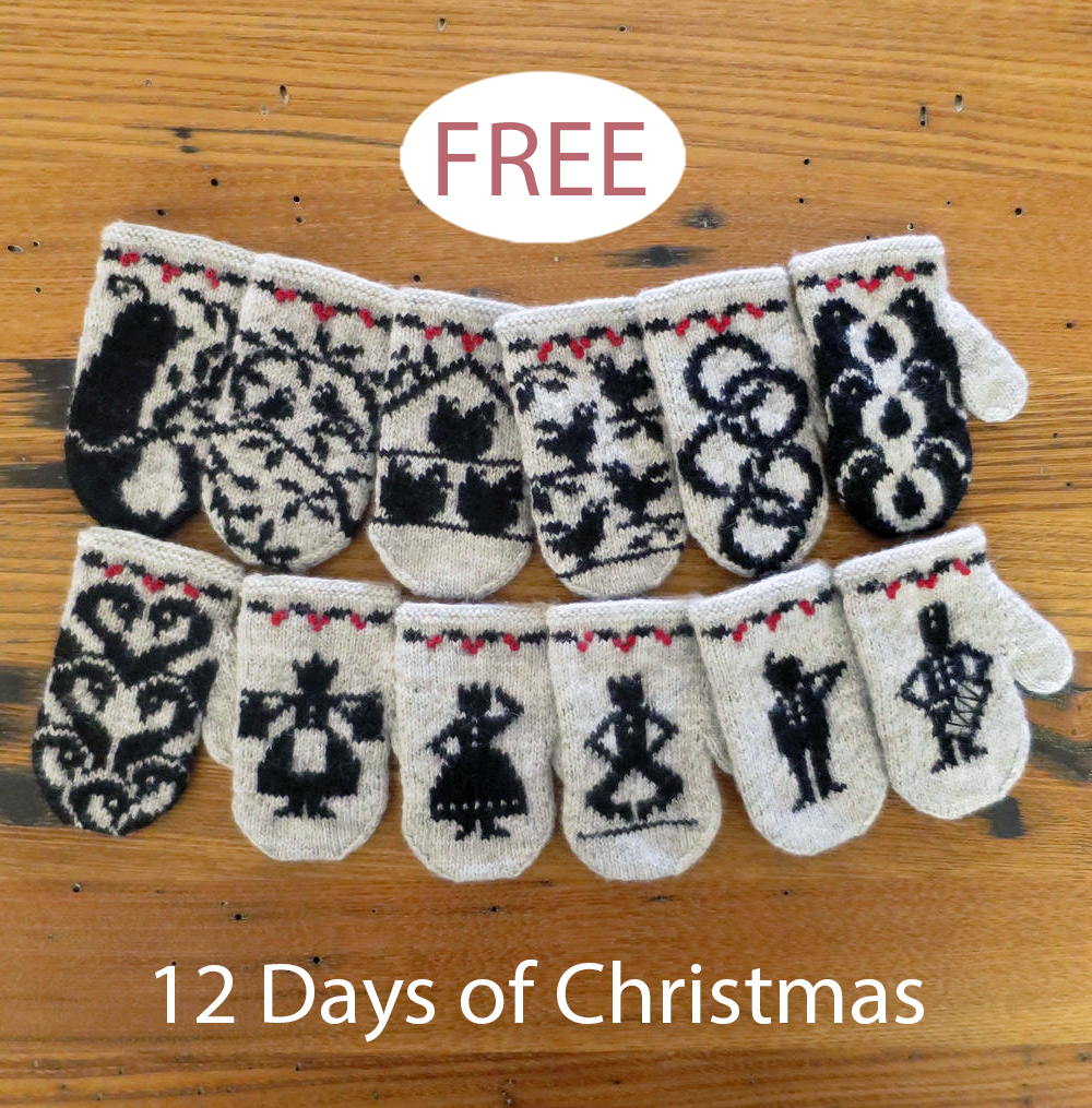 Free 12 Days of Christmas Mitten Garland knitting patterns