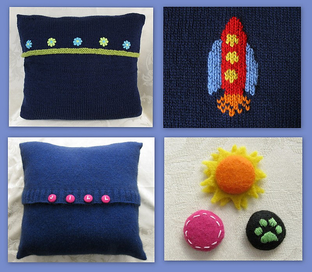 Free knitting pattern for Two Easy One Piece Cushion Covers and embellishments and more free pillow knitting patterns
