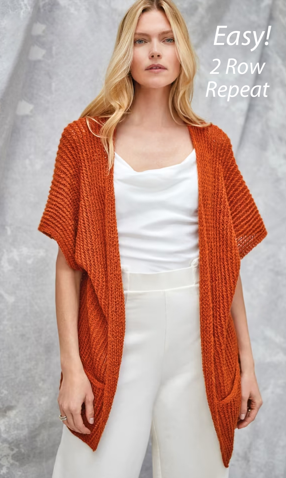 Women's Easy Cardigan With Pockets Knitting Pattern 2 Row Repeat
