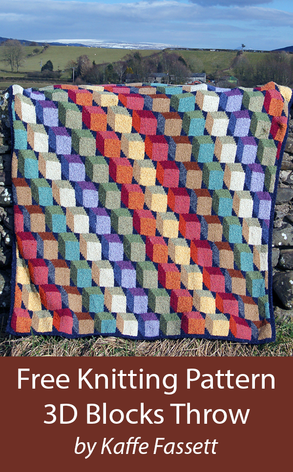 3D Blocks Throw Free Blanket Knitting Pattern