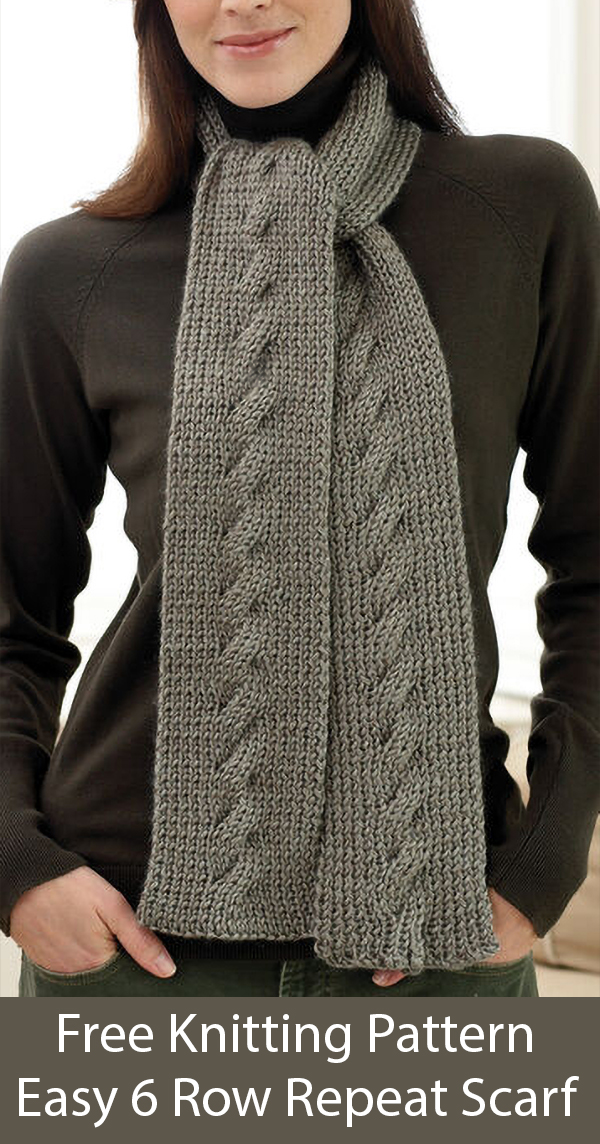 Free Knitting Pattern for Easy 6 Row Repeat Cable Scarf